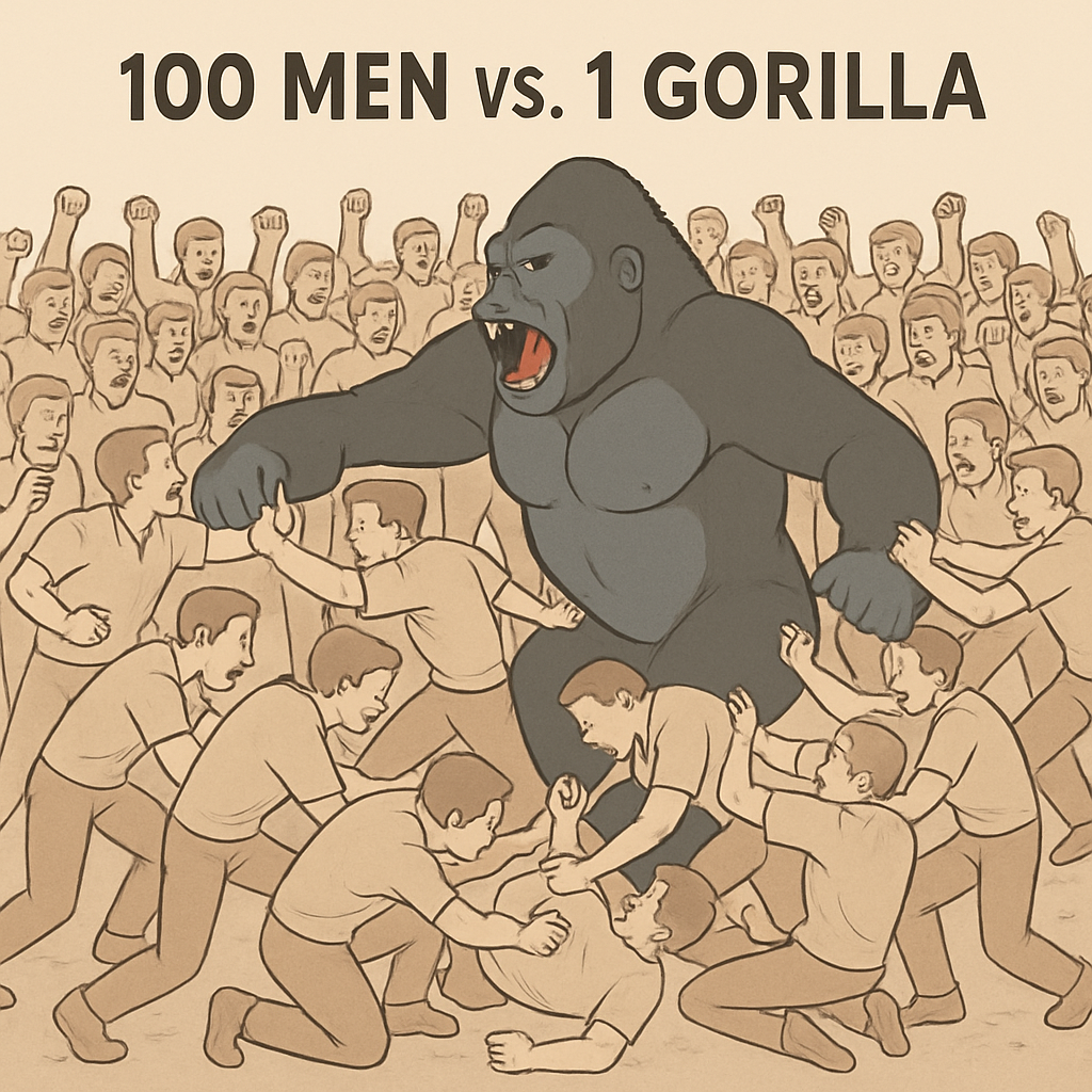 100 men vs. 1 gorilla: Who would win?